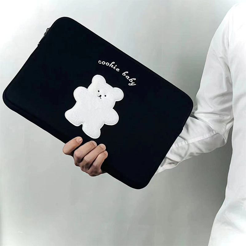 Bear Embroidered Liner Computer Bag