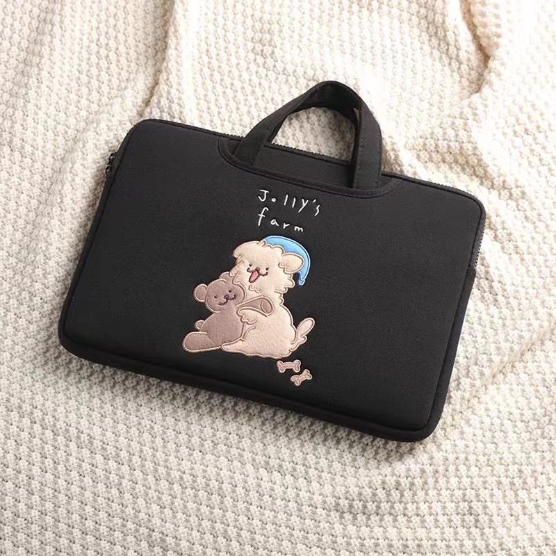 Black Cute Puppy Embroidered Handbag
