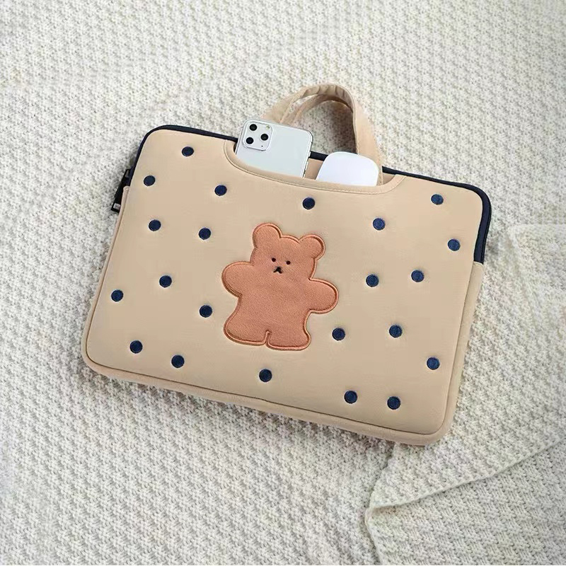 Polka Dot Bear Embroidered Handbag