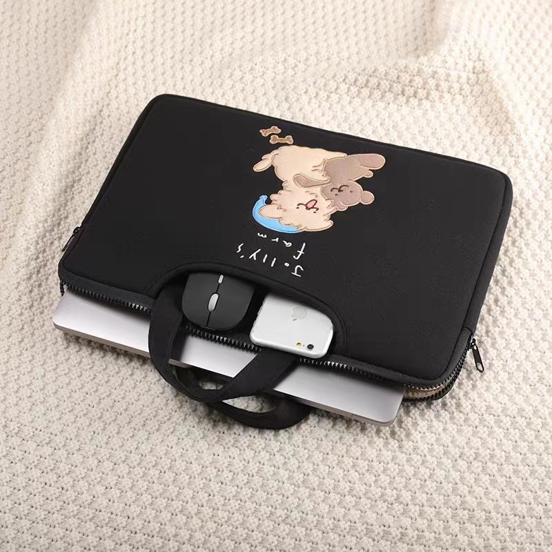 Black Cute Puppy Embroidered Handbag