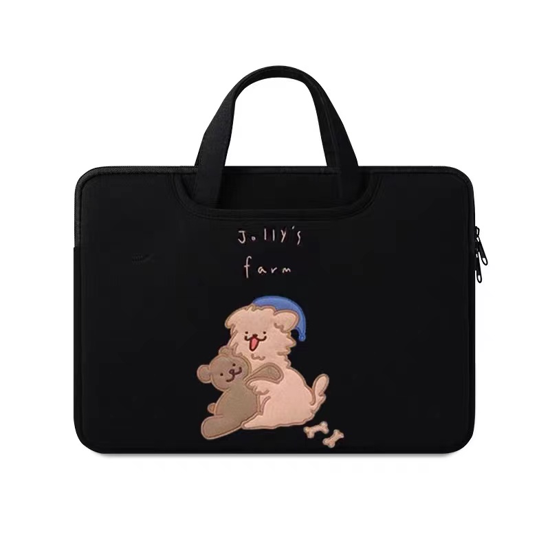 Black Cute Puppy Embroidered Handbag